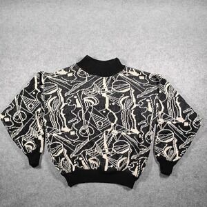 Lido Sports Men's Vintage 80s Abstract Geometric Mock Neck Knit Sweater M Black